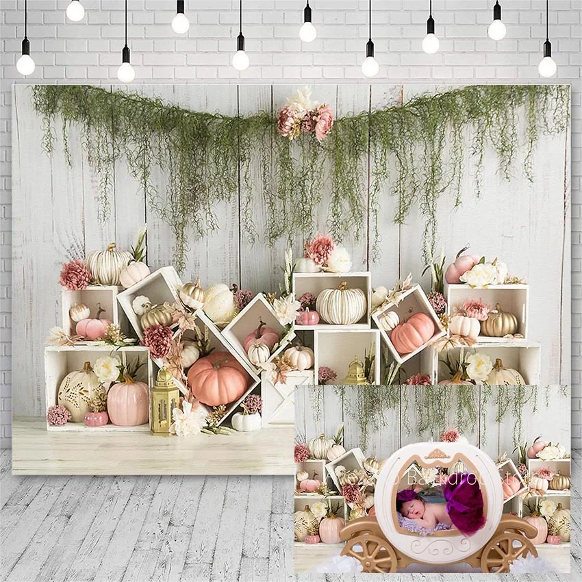 

Avezano Photography Backdrop Birthday Party Baby Shower Pink Pumpkin Flowers Green Plants Backgrounds For Photo Studio Photozone