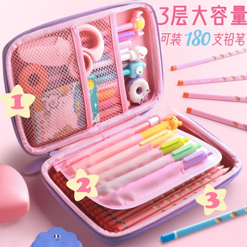 3D Unicorn Pencil Cases EVA Pink Pen Bag for School Girl Kawaii Stationery Storage Gift Box Rulers Pouch Eraser Holder Aesthetic