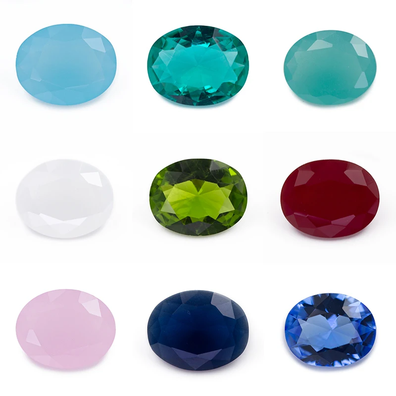 50pcs Oval Shape Loose Glass Stone Rose Red Color Blue Green White Black SeaBlue Size 2x3-13x18mm