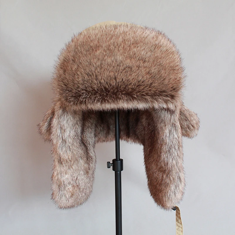 Unisex Winter Warm Russian Hats Faux Fur Trapper Hat for Men Women Windproof Bomber Hat Ushanka Ear Flap