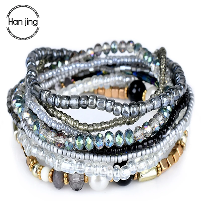 Bohemian Red Multi-layer Bracelets Bangles For Women Accessories Jewelry Colorful Crystal Beads Bracelet Set Pulseras Feminina