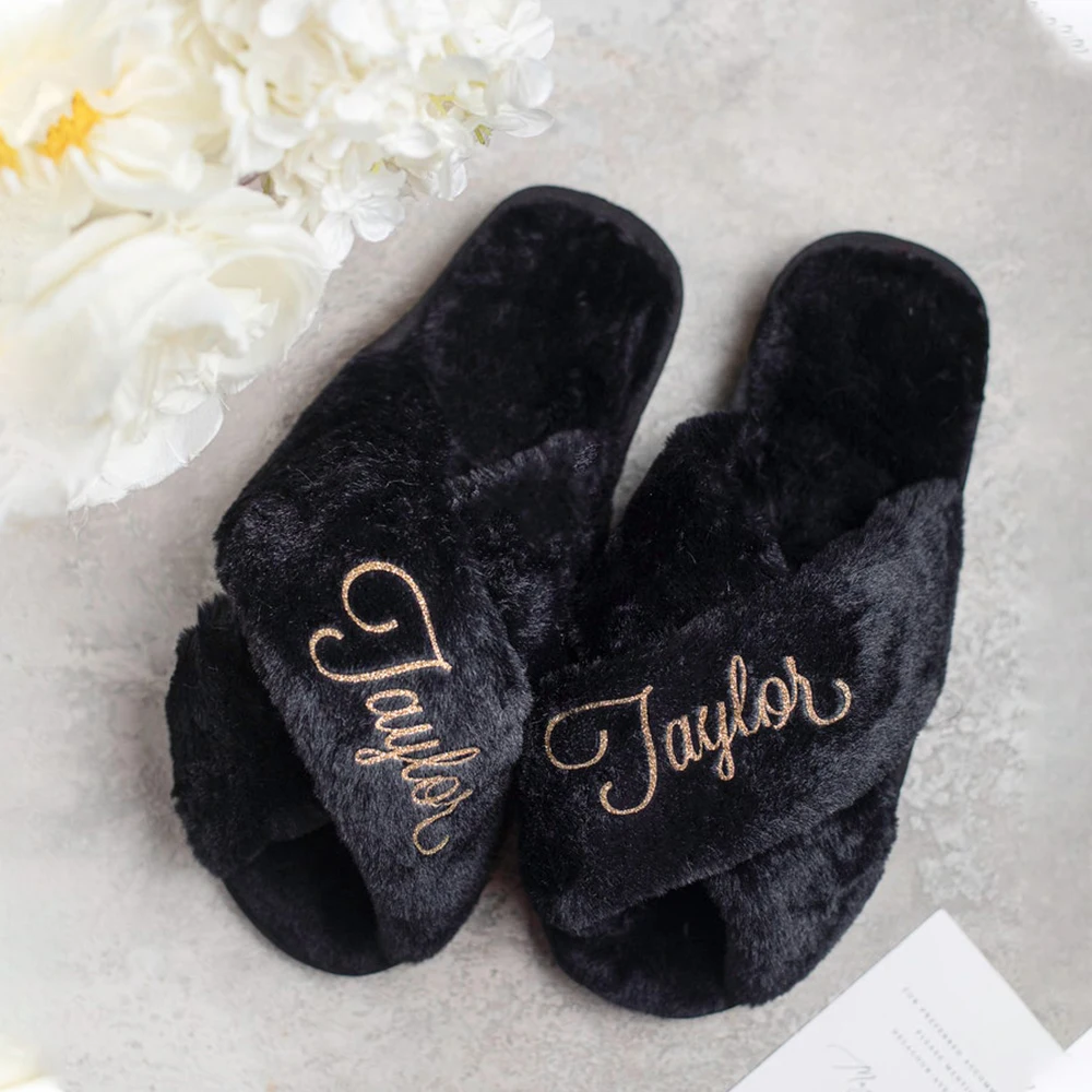 Personalized Bridal Slipper Bridesmaid Gifts Wedding Bridesmaid Fluffy Bachelorette Fluffy Slippers birthdays Christmas Gifts