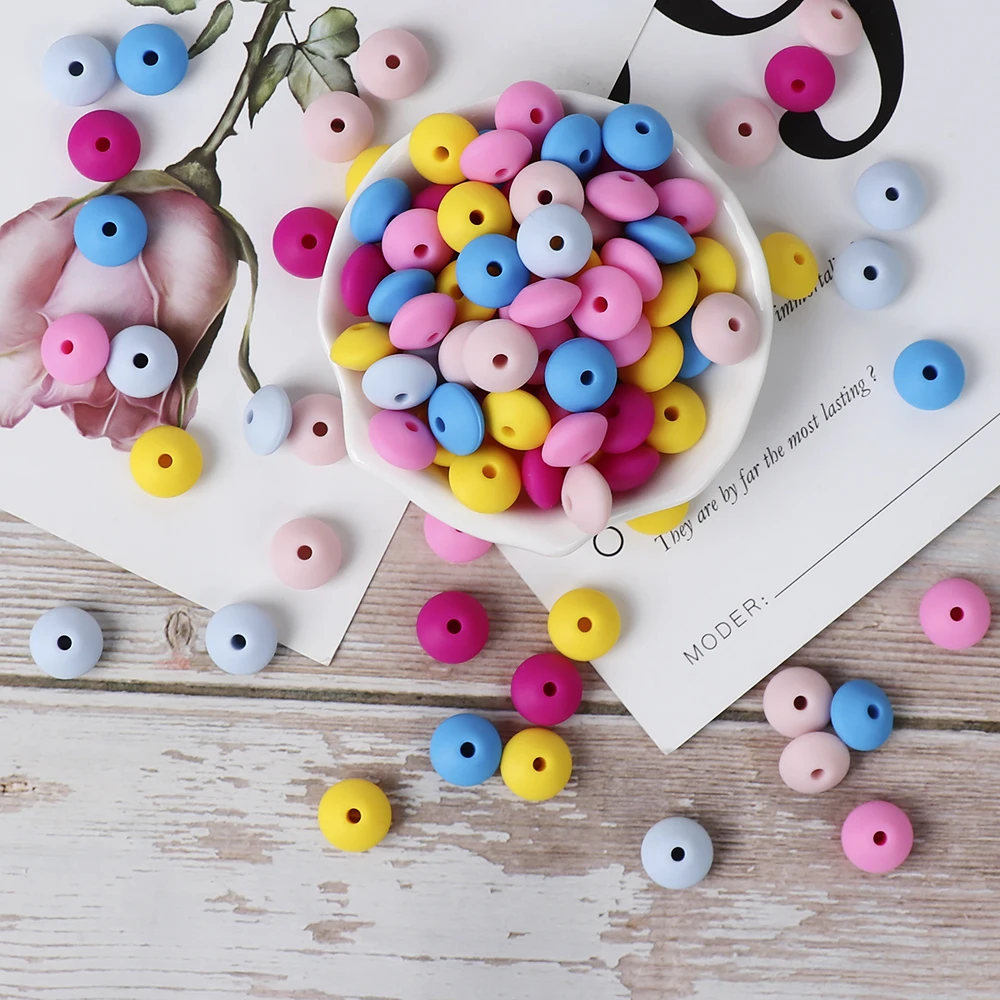 TYRY.HU 100Pcs Lentil Silicone Beads BPA Free Pearl Teether Beads DIY Teething Nursing Necklace Chewable Beads 12*7mm