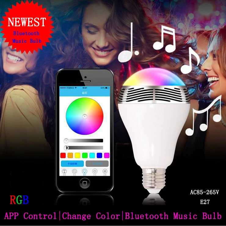 

5pcs/lot Wireless Smart Bluetooth E27 LED Lighting Bulb With Playing Music Speaker Change Colour Via IOS And Android