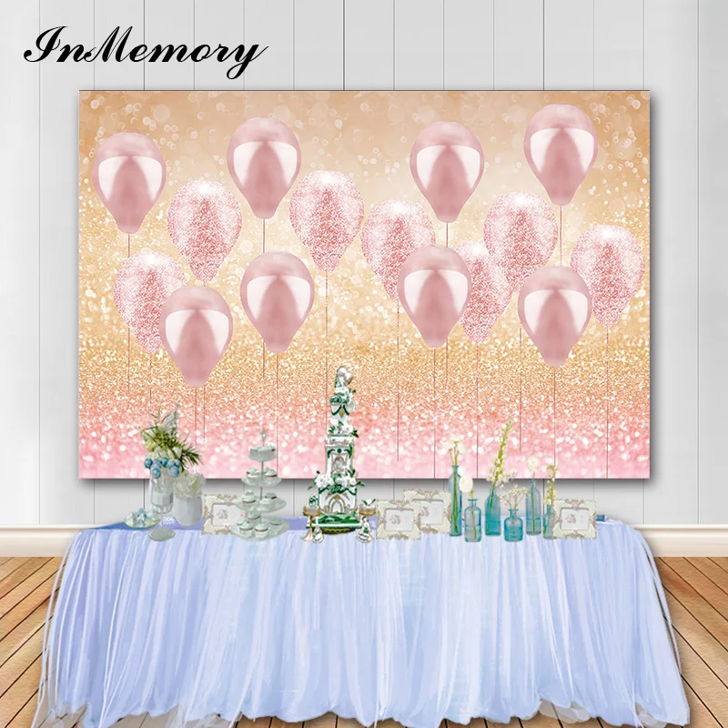 InMemory Vinyl Baby Shower Photographic Background Balloon Glitter Pink Girl Birthday Party Backdrop Photo Booth Props Photocall