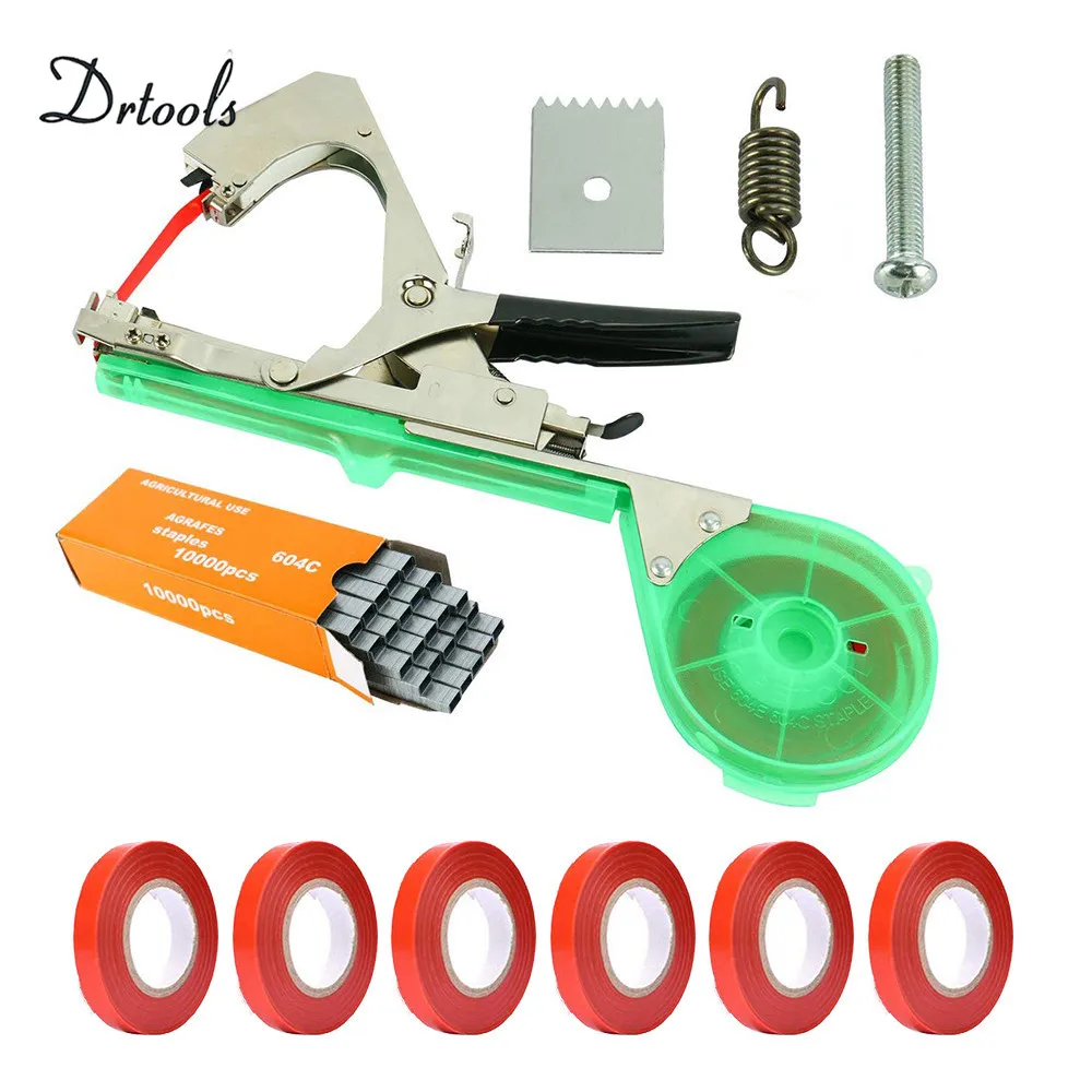 

Drtools New High Quality Plant Branch Hand Tying Staples +Tapener +TapesBinding Machine Flower Vegetable Garden tapetool 1set