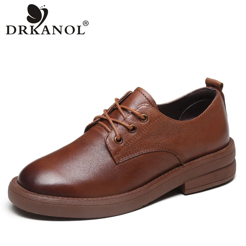 DRKANOL 2024 scarpe Oxford da donna in stile britannico 100% vera pelle di mucca fatte a mano retrò stringate scarpe basse Casual Chaussures Femme