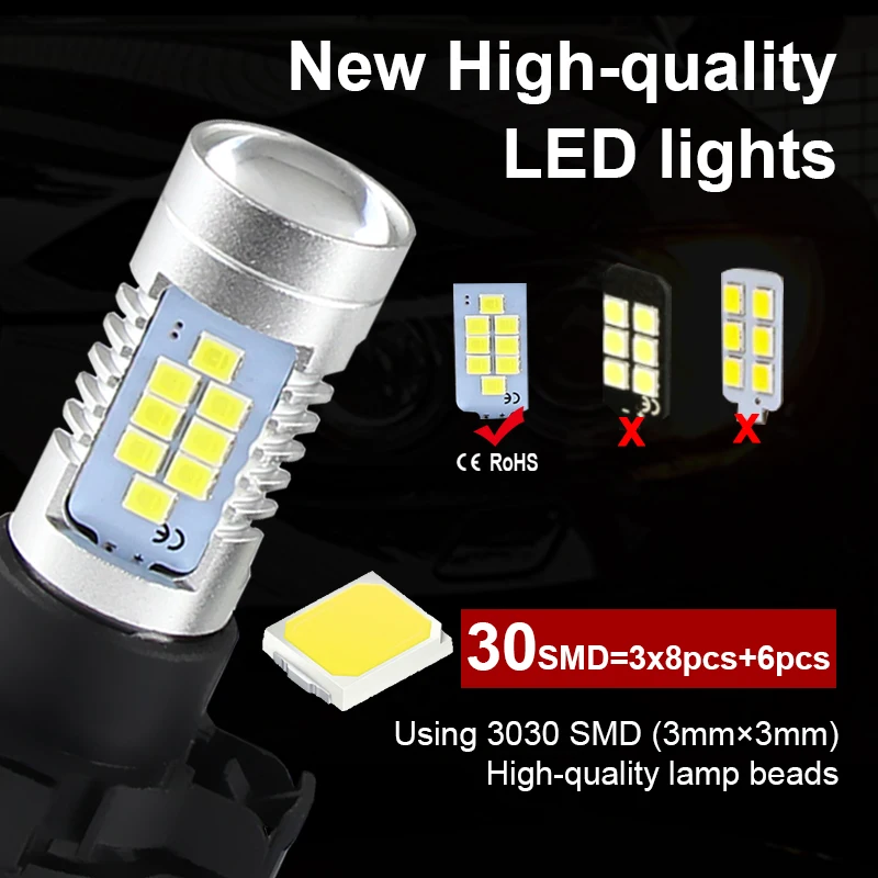 2Pc CANbus Xenon White Amber Gold Error Free PY24W 5200s 30SMD LED for Audi BMW Land Rover Mercedes-Benz Front Turn Single Light