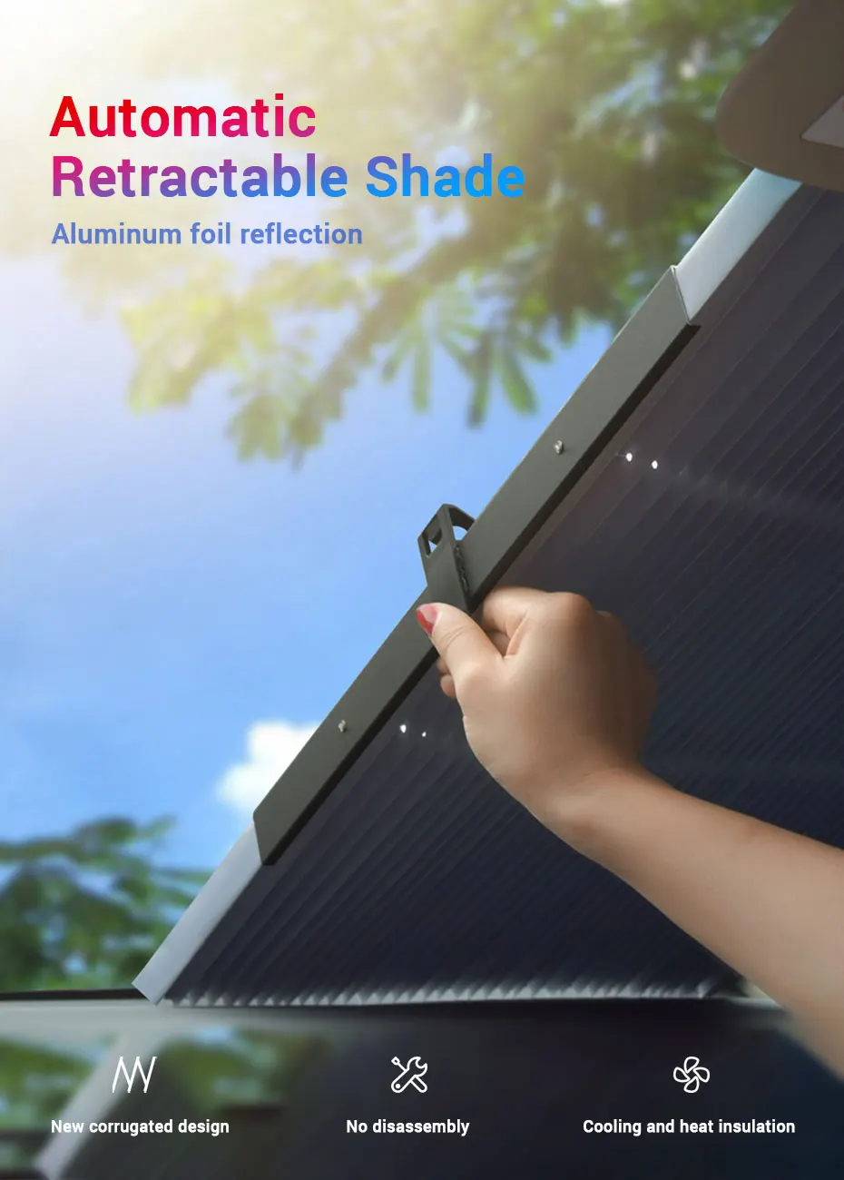 BLALION Auto Windschutzscheibe Sonnenschutz Vorhang Einziehbares Set Vorne Hinten Fenster Sonnenschutz Schutz UV Reflektierende Auto Sonnenblende Abdeckung – Detail 2