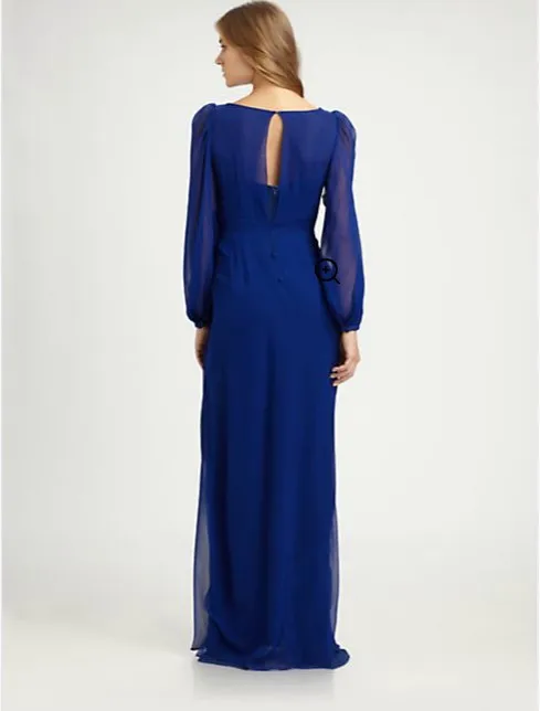 free shipping vestidos de fiesta long sleeve blue belt v-neck robe de soiree 2019 new fashion party Formal gown evening dress