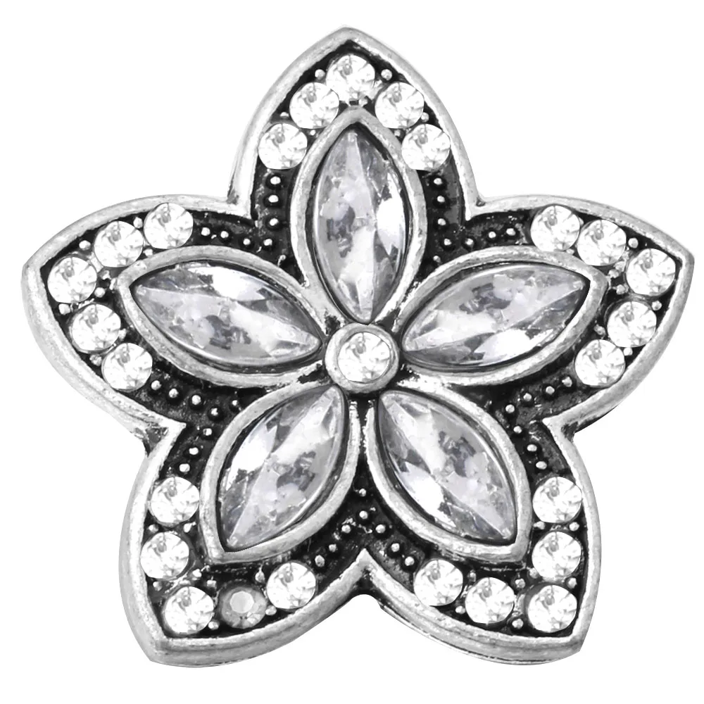 6pcs/lot Snap Button Jewelry White Rhinestone Flower Snap Buttons Fit 18mm Snap Bracelets Bangles DIY Jewelry