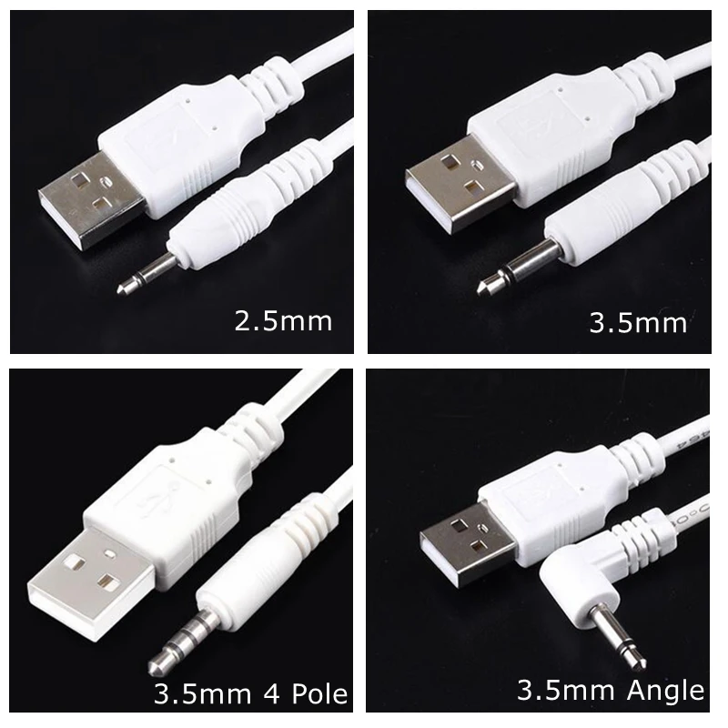 Biały gniazdo USB Aux 2.5mm 3.5mm dźwięk Mono kabel USB 3.5mm 4 słup 3.5 USB 2.0 do DC3.5mm 90 stopni 2A ładowania kabel zasilający 3FT