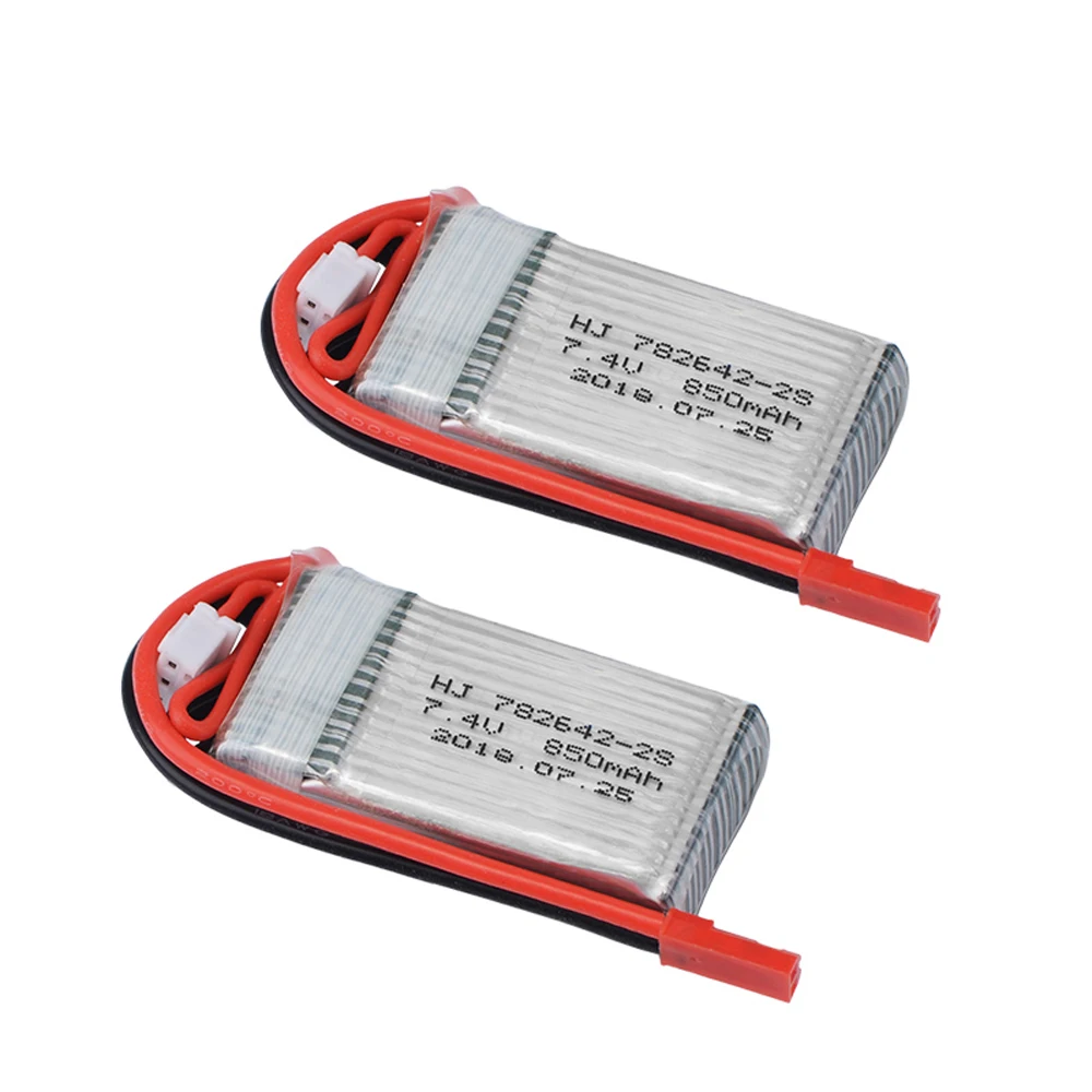 Bateria Lipo para RC Drone, Peça sobressalente, 7.4V, 850mAh, 20C, 2S, JST, SM, XT30, Plugue T, Drone Quadrotor, Peça de helicóptero, 3 peças