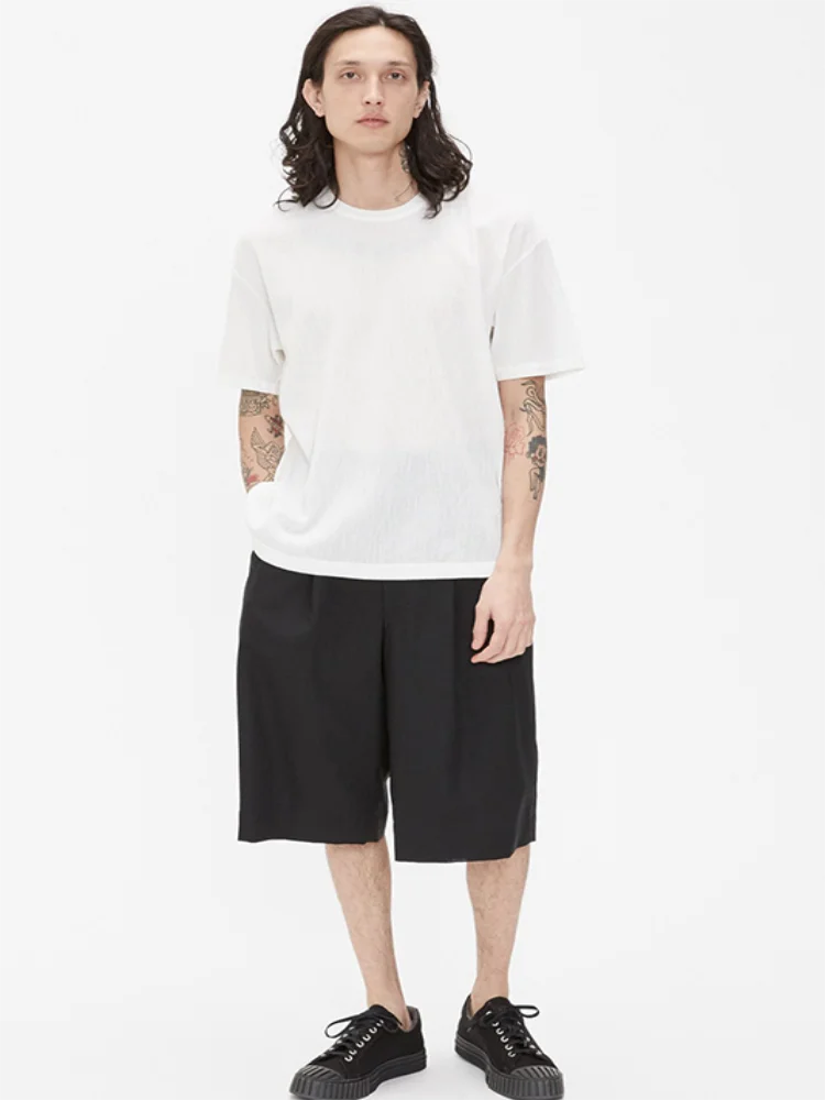 Men's Casual Shorts Summer New Black Straight Tube High Waist Simple Loose Wide Leg Over The Knee Five Minutes Pants Shorts