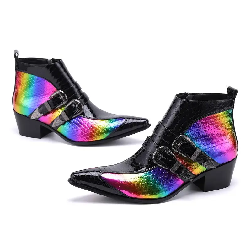 Western Cowboy Ankle Boots Trendy Nightclub Bars Leisure Party High Toe Men Shoes Mens Fashion Heels Wedding Dress Boots 37-46