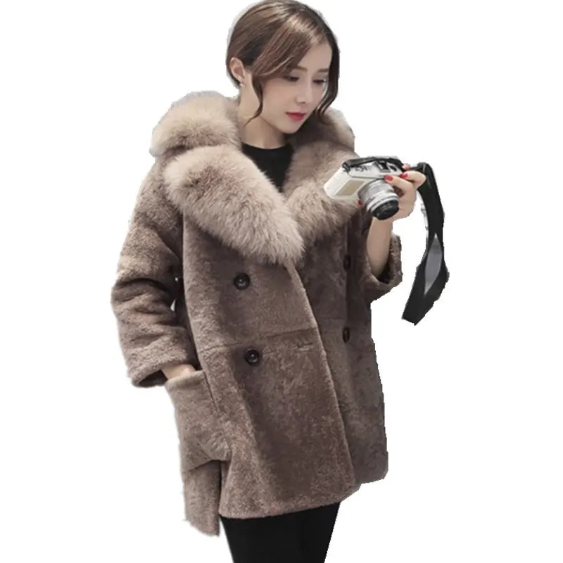 ฤดูหนาว Faux Fur Coat แจ็คเก็ตแกะตัดสีแดงขนสัตว์หญิงเสื้อเกาหลี Manteau Femme Hiver KJ997