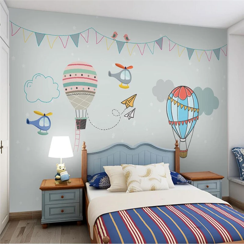 

beibehang custom Cartoon hot air balloon airplane wallpapers for children room background papel de parede 3D mural wall paper