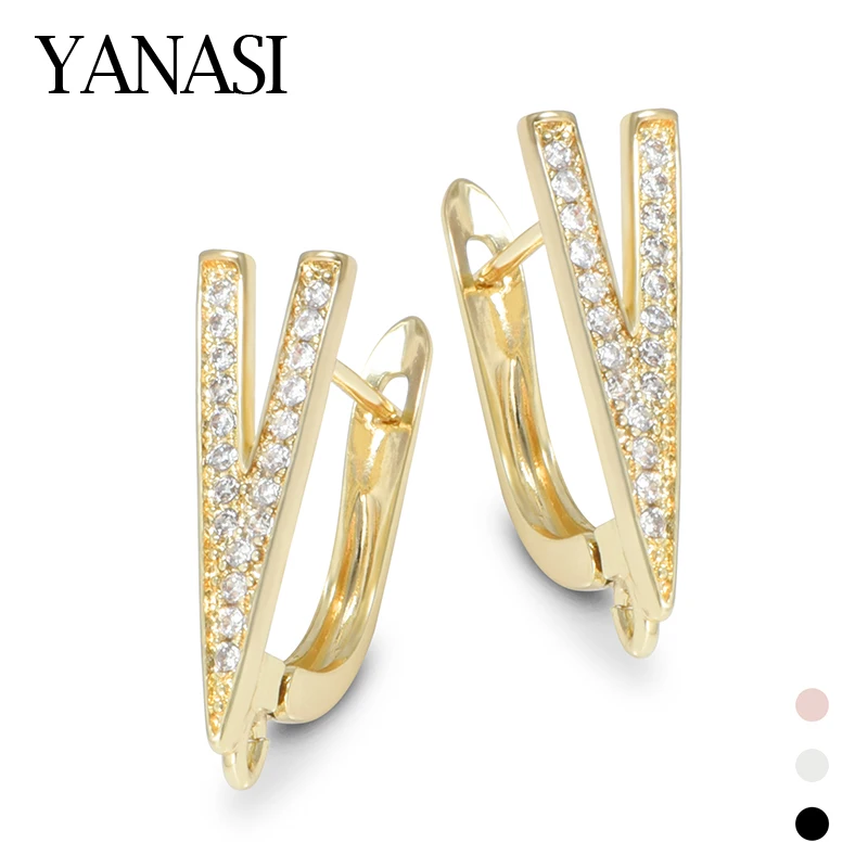 24K Gold Color V Letter Brass Zircon Unusual Earrings Hooks DIY Woman Jewelry Making Findings Supplies Wholesale Eawires