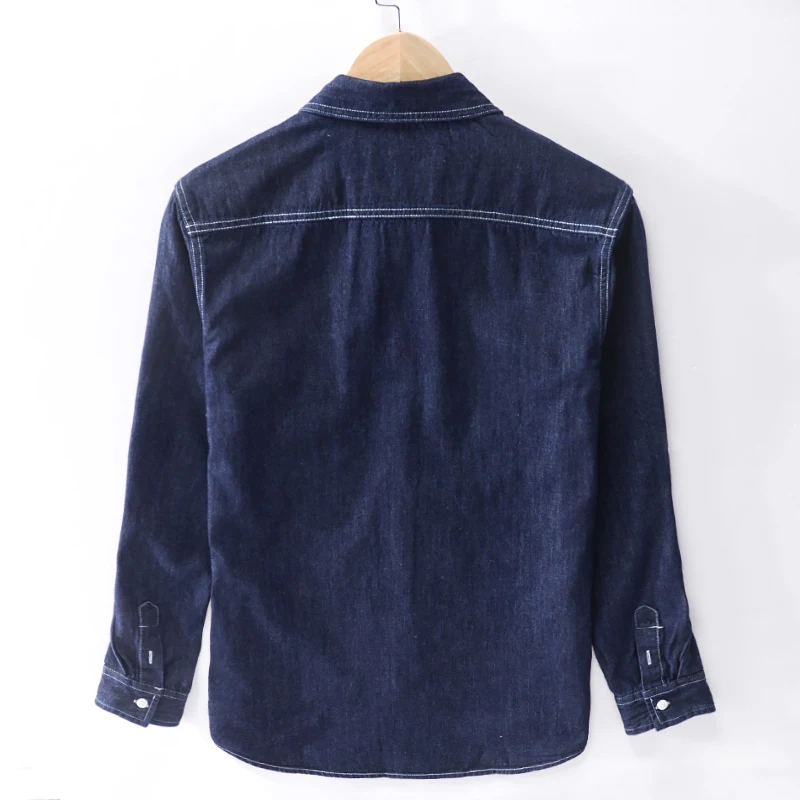 Suehaiwe's brand Italy pure cotton denim shirt men long sleeve blue shirts for men casual fashion shirt mens comfortable chemise
