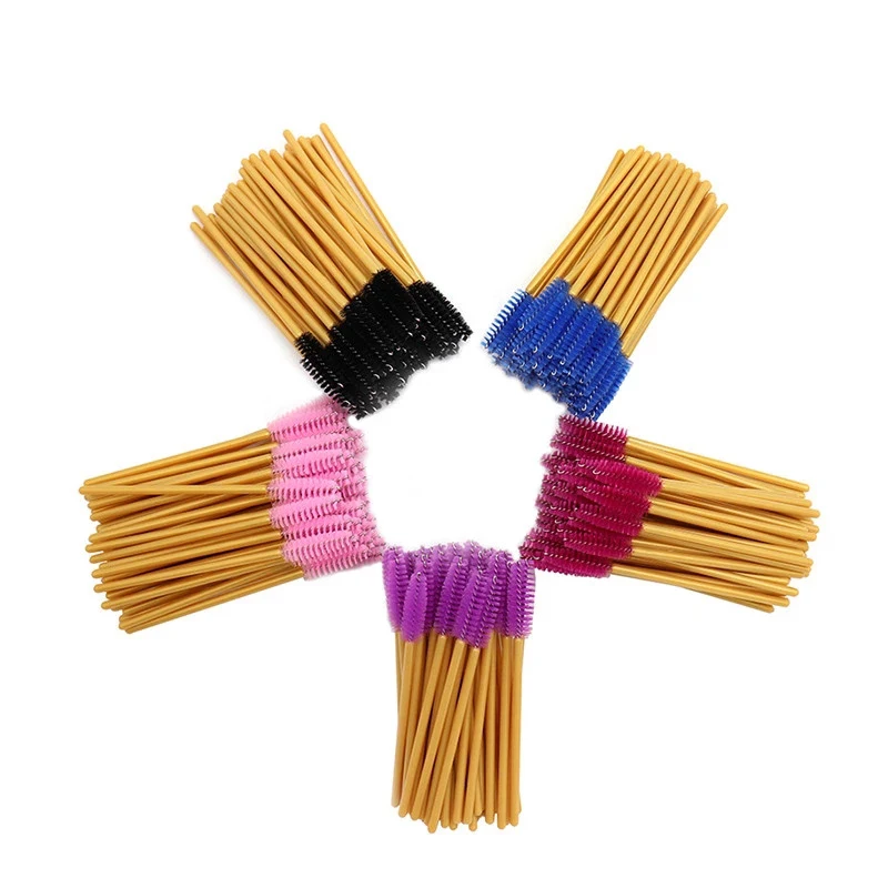 200pcs Disposable Makeup Brushes Eyelash Mascara Wands Nylon Eyelash EyeBrow Comb Brushes Gold Color Make Up Brushes