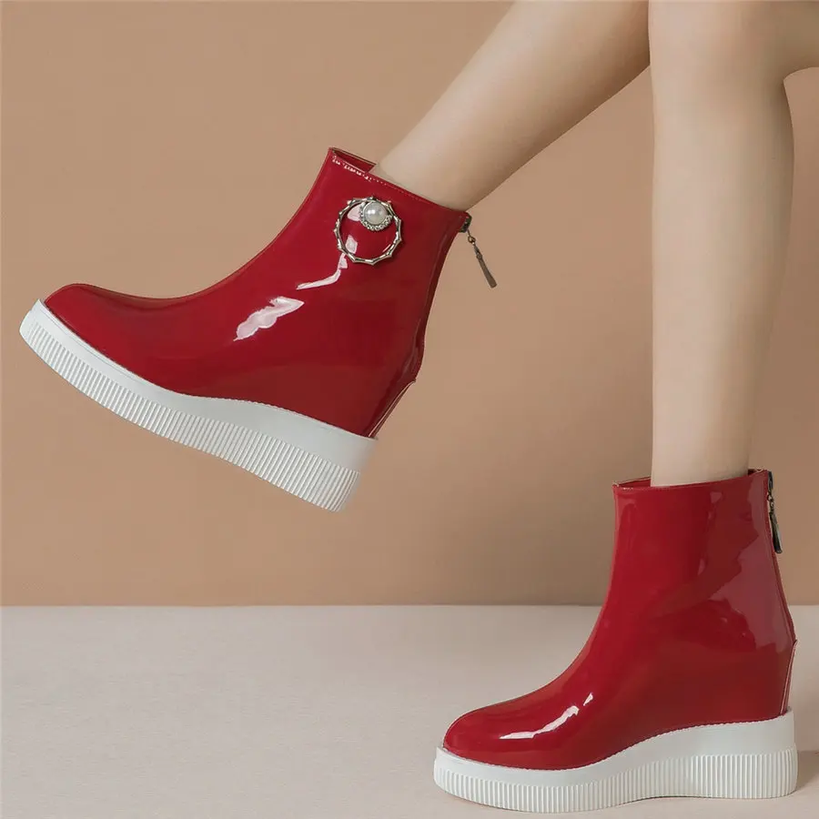 

Fashion Sneakers Women Genuine Leather Wedges High Heel Ankle Boots Female High Top Round Toe Platform Pumps Shoes Casual Shoes