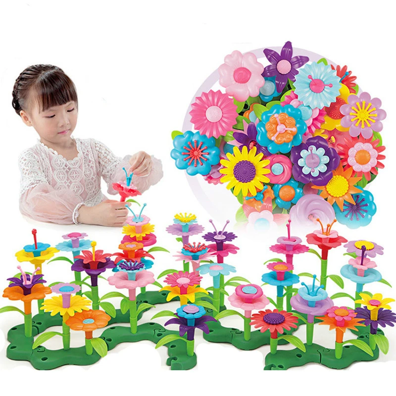 

46pcs/set DIY Flower Garden Toys For Children Girls Flower Interconnecting Blocks Bricks Creative Educational Assembly Toys Gift