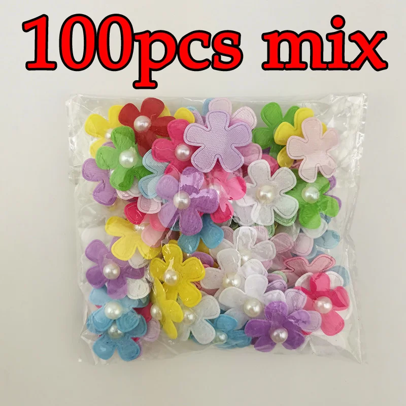 (100 sztuk/paczka) 25mm mieszane kolory płatki pereł dekoracja kostiumów ręcznie robione Diy rzemiosło nakrycie głowy dla dziewczyny element ubioru sztuczny kwiat — zdjęcie 6