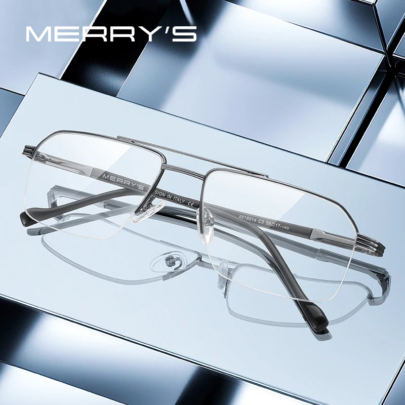 MERRYS DESIGN Men Classic Titanium Alloy Optical Glasses Frames Rectangle Half Frame Eyeglasses Male Ultralight Square S2214