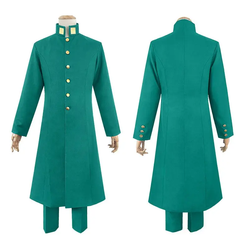 Joseph Golden Wind Kakyoin Noriaki Uniform Cosplay Costume Green Trench + Pants for Halloween party