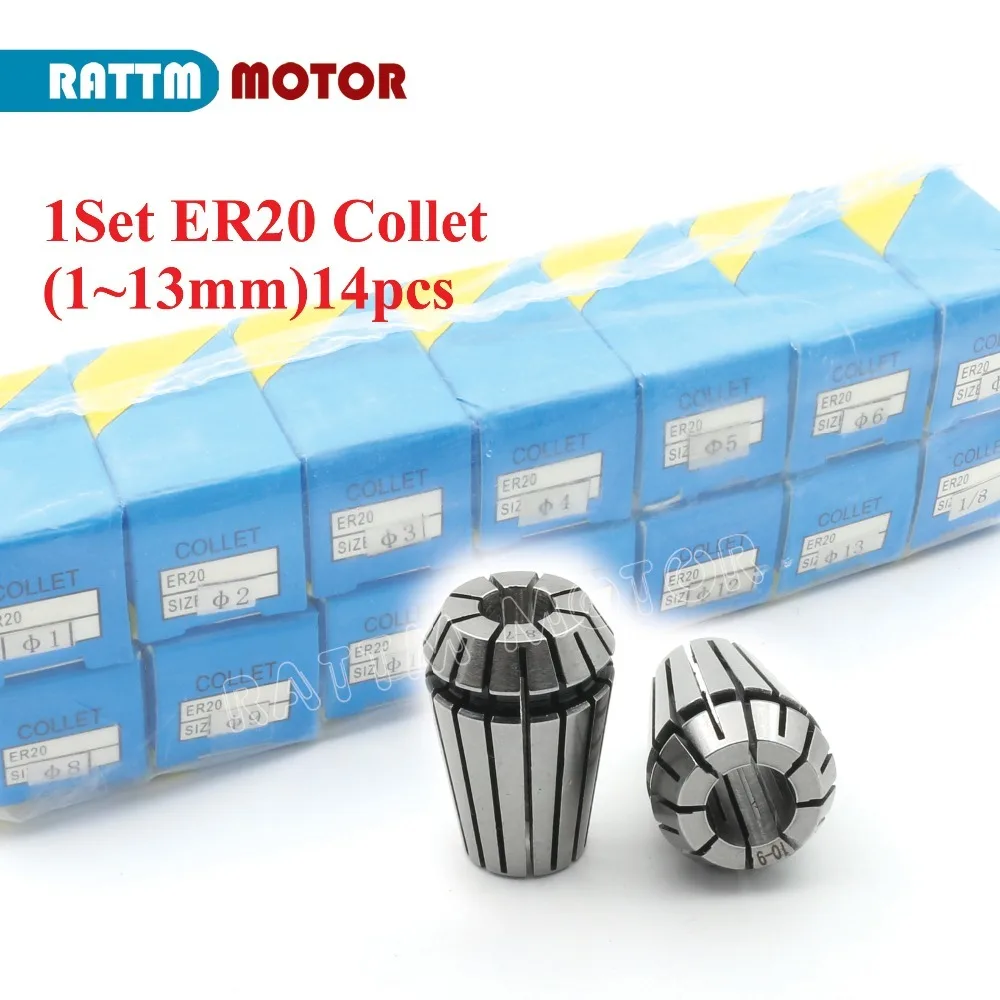 RU ship 1 set ER20 1-13mm 14pcs Collet beating 0.1mm Precision Spring Collet for CNC Milling lathe tool and spindle motor