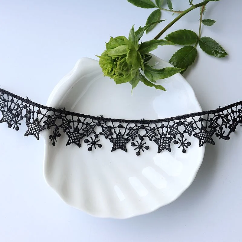 2CM Wide Exquisite White Black Polyester Embroidered Stars Snowflakes Lace Ribbon DIY Apparel Sewing Material Christmas Decor