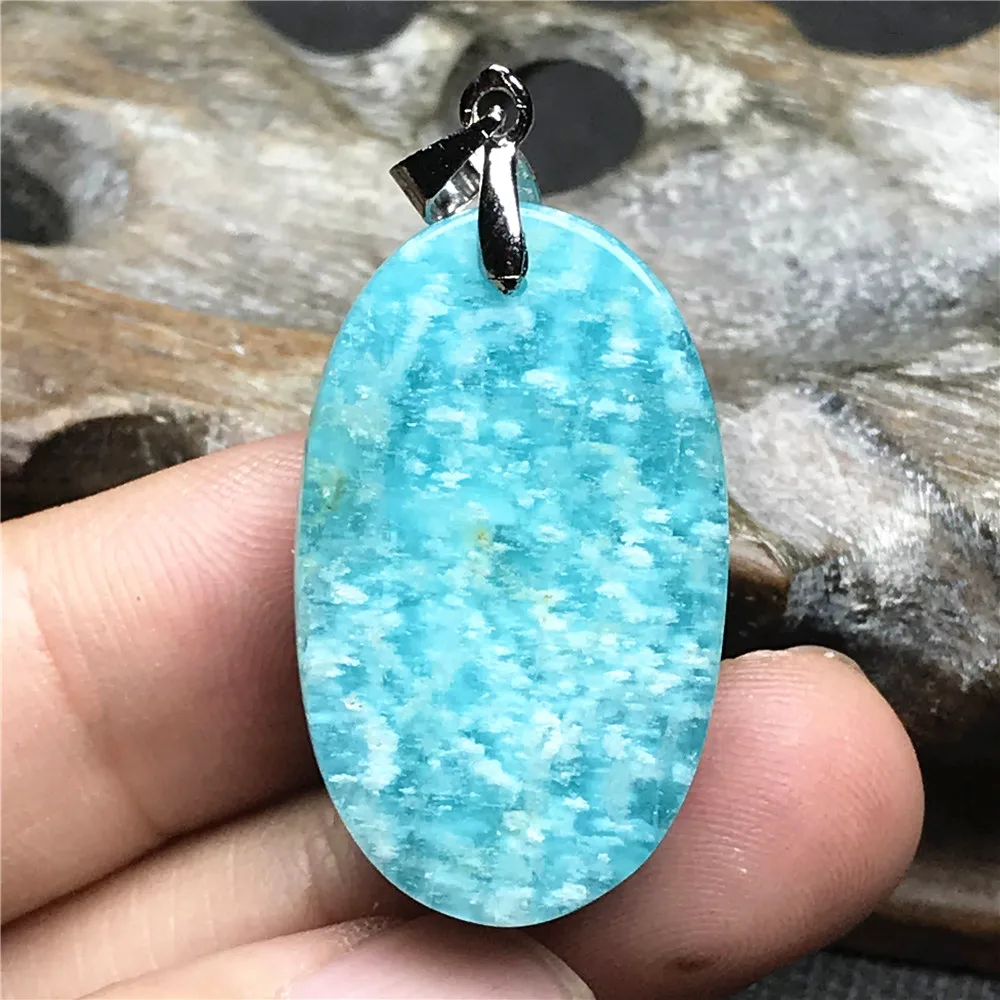 Top Natural Amazonite Beads Pendant Jewelry For Woman Man Lucky Wealth Crystal Silver 30x18x9mm Beads Mozambique Gemstone AAAAA