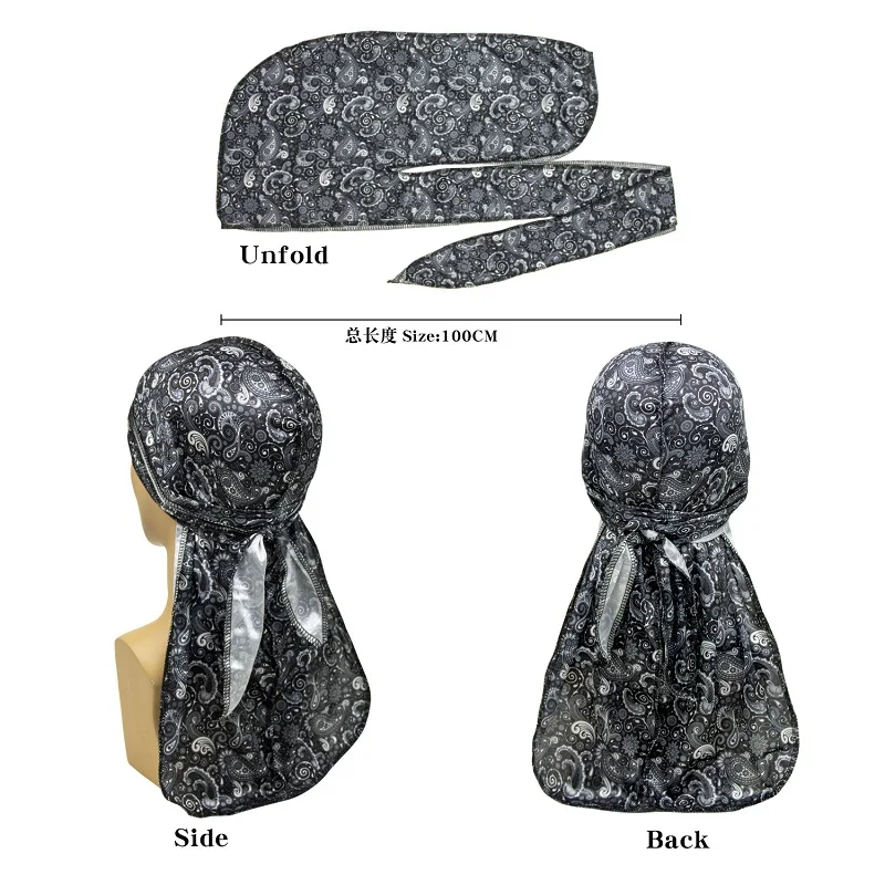 New Fashion Printed Pirate Hat Wholesale Soft Hip Hop Silky Durags And Bonnets For Men Women