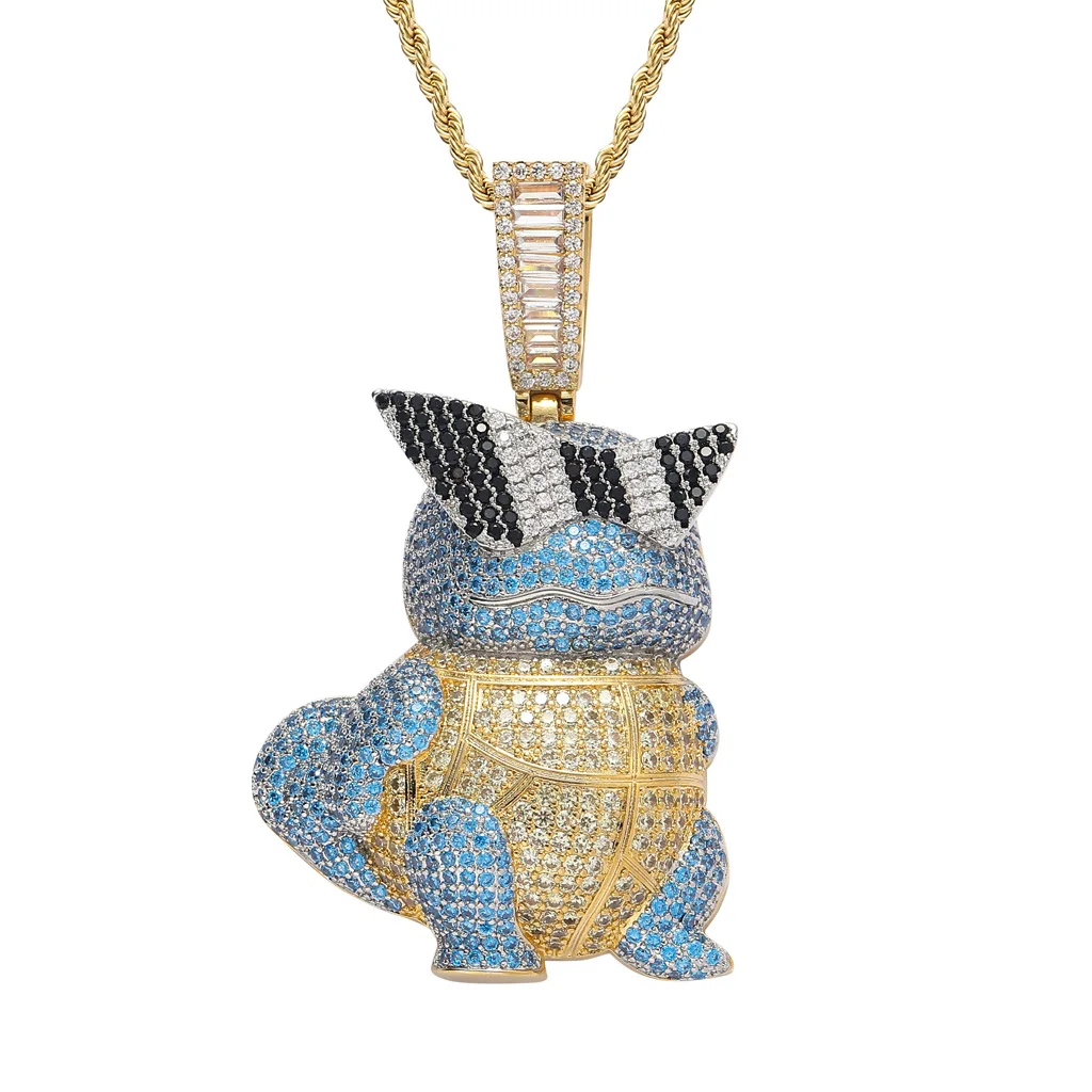 Iced Out Cartoon Tortoise Pendant Necklace Gold Silver Color Bling AAA+ Cubic Zircon Brass Hip Hop Jewelry with 4mm Tennis Chain