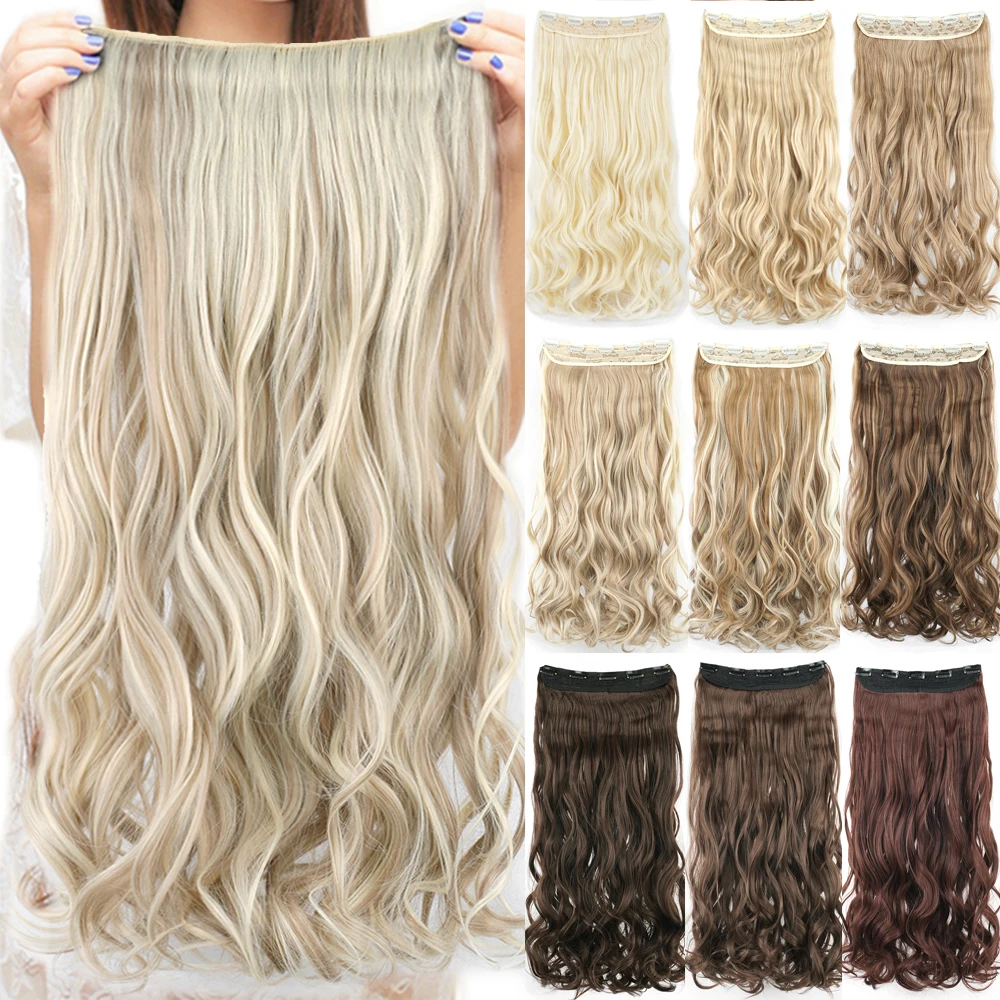 Soowee Curly Synthetic Hair Pieces Dirty Blonde Clip-in One Piece Hair Extensions Hair Accessories for Women