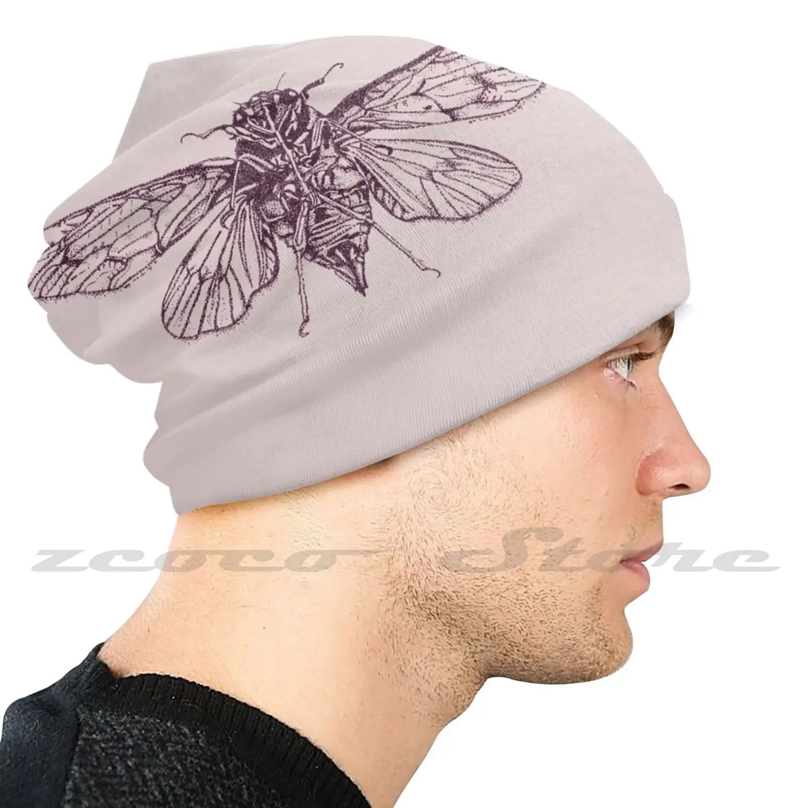 The Summer Cicada Knit Hat Elastic Soft Personalized Pattern Present Cap Cicada Summer Anatomy Stipple Jen Selmore Insect Bug