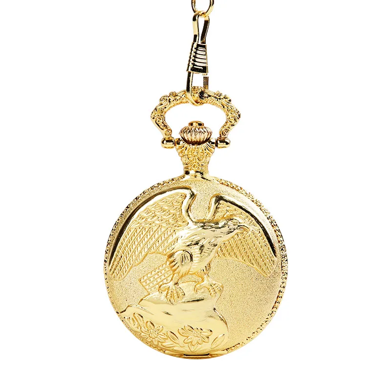 8965Luxury vintage gold carved eagle wings vintage pocket watch and waist chain men's and women's accessories