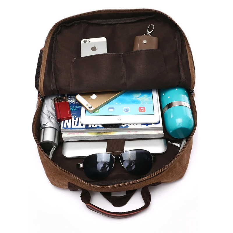 Men Teenage Canvas Laptop Backpack Multi-Functional Computer Knapsack for School Campus Business Commute Travel Trips