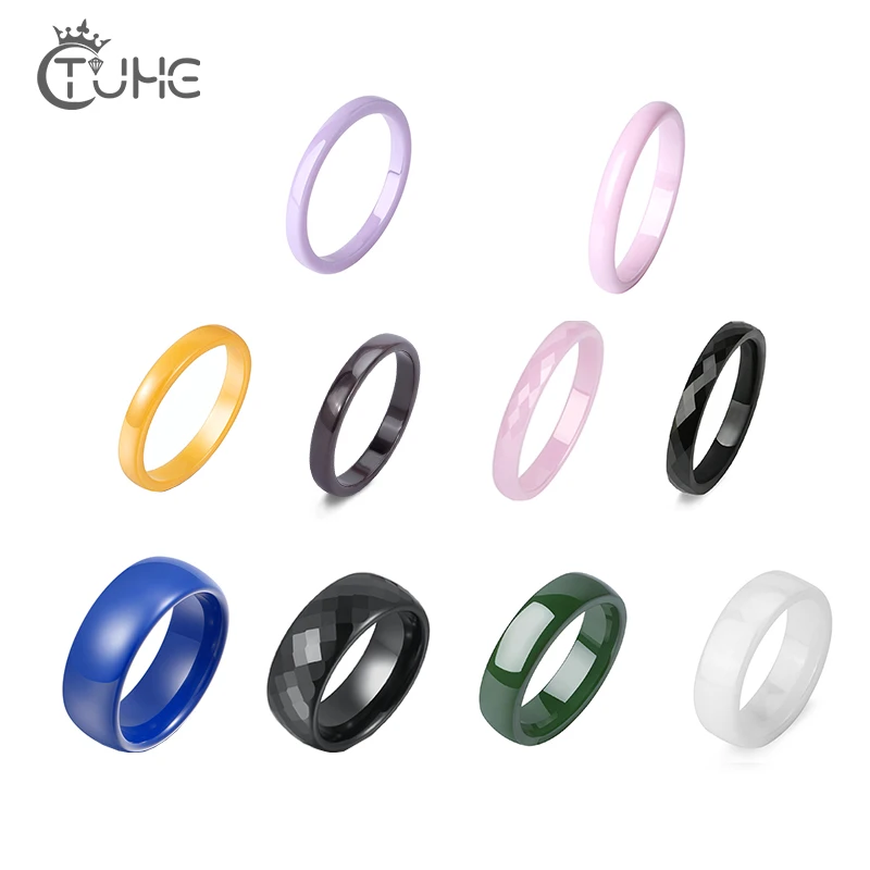 10pcs/Set Colorful Ceramic Rings For Women Men Smooth Cut Surface Ceramic Jewelry Male  Fashion Wedding Ring Wholesale Ring Set