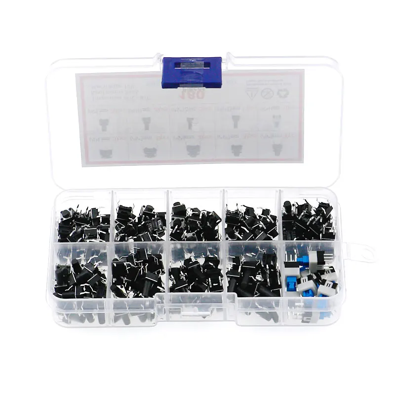 180 Buah 10 Model 6*6 Kit Sakelar Tombol Tekan Taktil Sakelar Taktil Tinggi 4.3MM ~ 13MM DIP 4P Sakelar Mikro 6X6 Sakelar Kunci