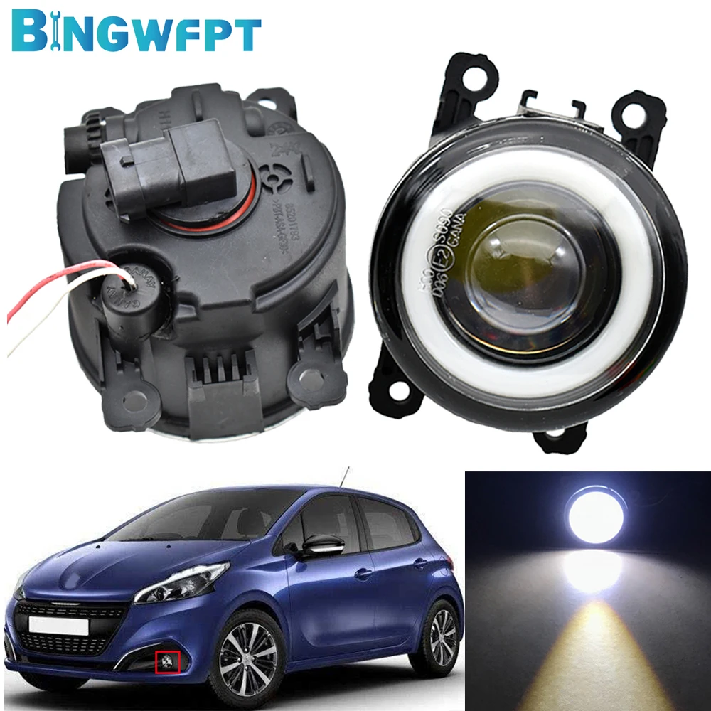 2X For Peugeot 407 Coupe 6C_ 2005-2009 2010 2011 Fog Lamp Assembly Fog Light Angel Eye For Peugeot 208 2015 Car H11 LED DRL 12V