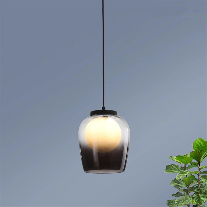 Modern Gradient Soot Glass Small Pendant Lights Bedside Bedroom Lamps Designer Home Building Living Room Hanging Lights Fixtures