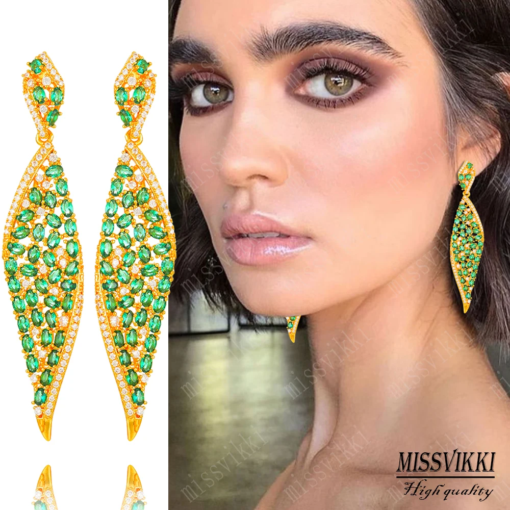 Missvikki 64mm Brand 12 Colors Earrings New Design Long Leaves Leaf Dangle for Women Bridal Wedding Party Dangle Earring Jewelry