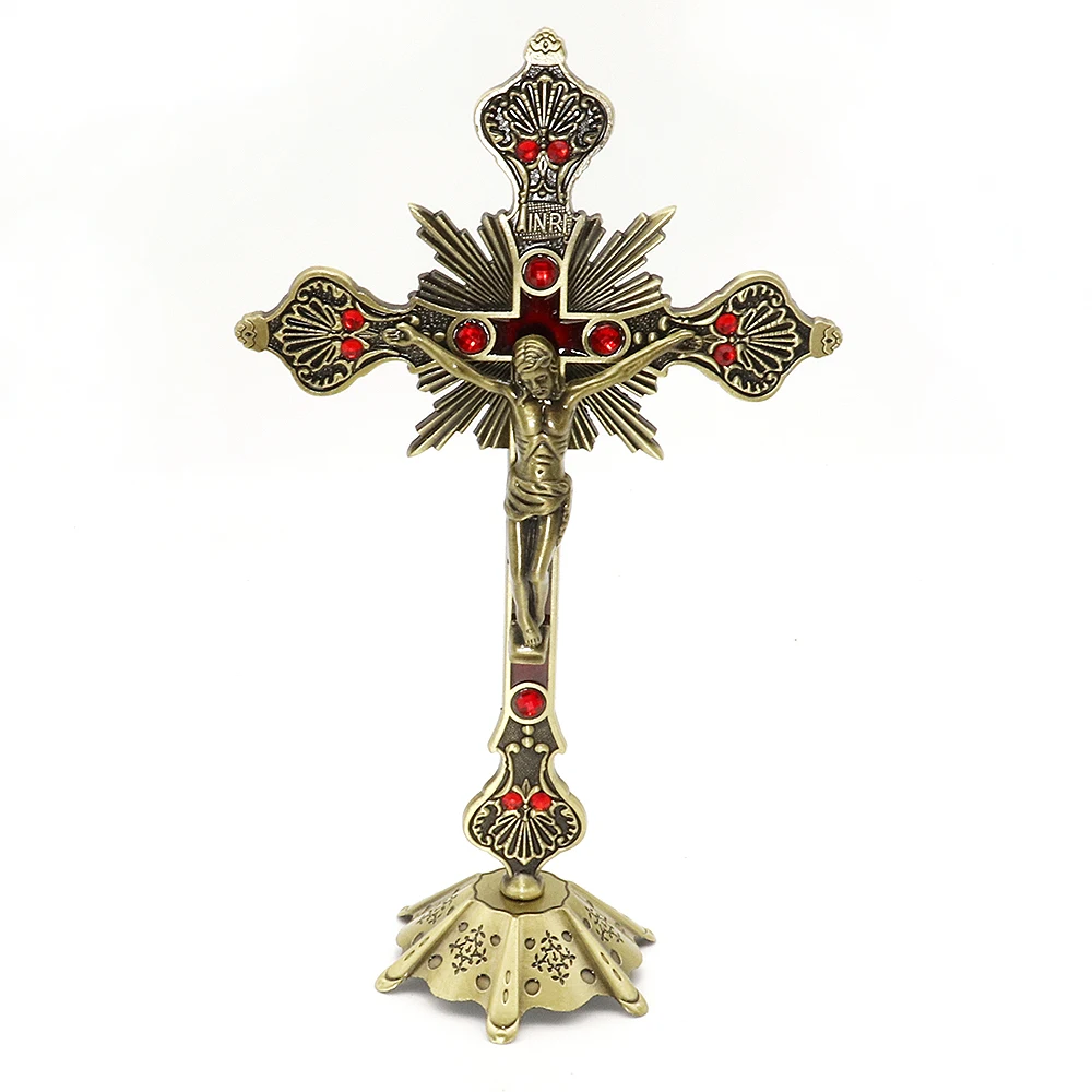 Church diamond bronze jesus cross holy suffering statue ornaments jesus christ crucifijo escapulario catolico Catholic Christian