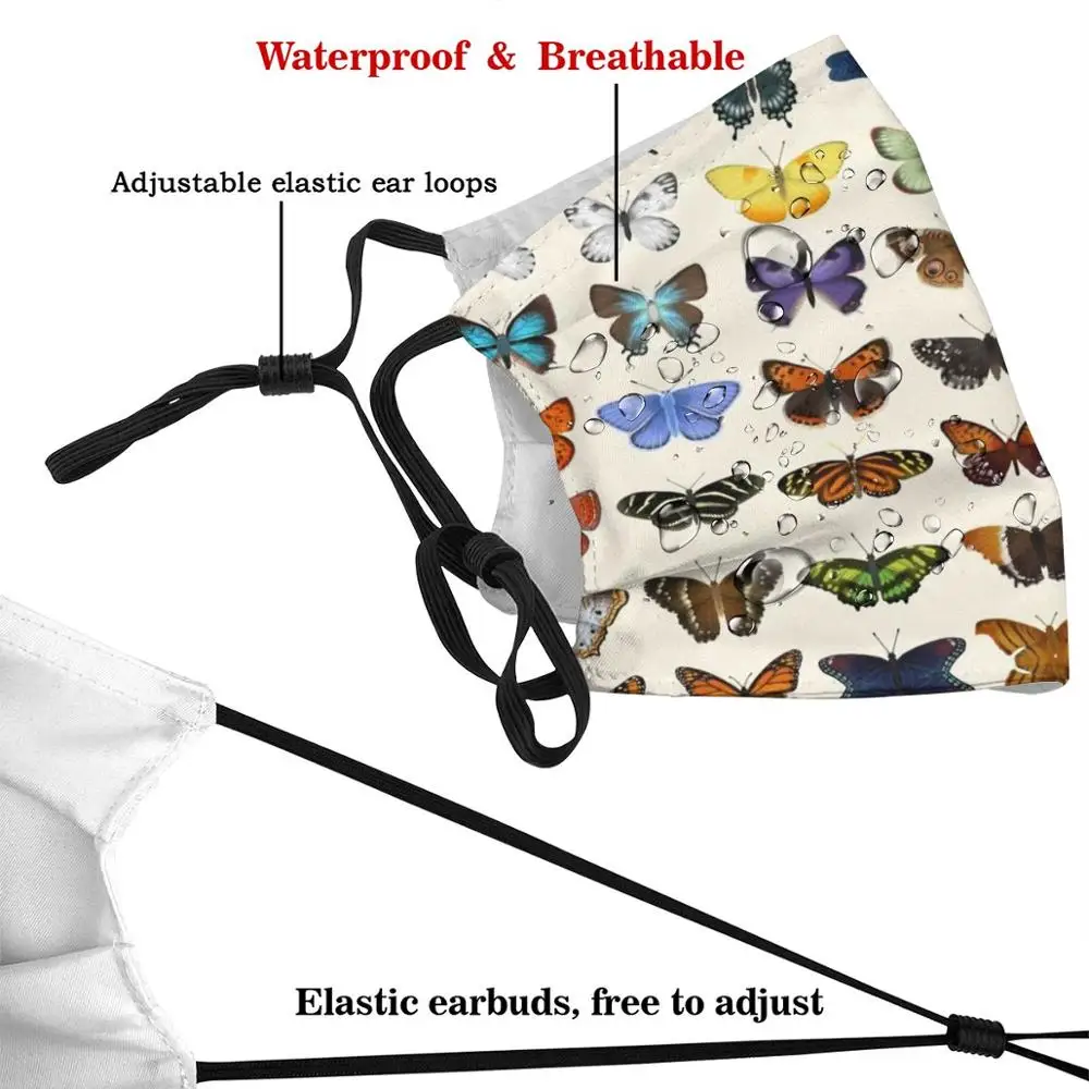 Butterflies Of North America Funny Print Reusable Pm2.5 Filter Face Mask Science Chart Biology Eleanor Lutz Tabletop Whale