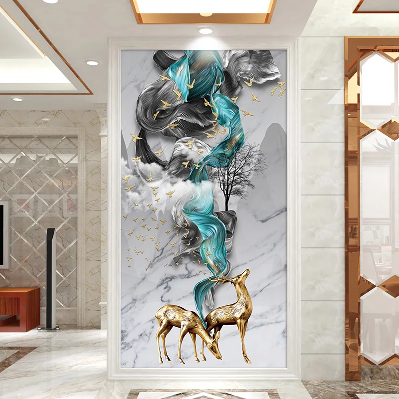 Chinese Style Fantasy Elk DIY Door Sticker Home Decoration Porch living Room Art Mural Peel & Stick Waterpoof Vinly Wall Sticker