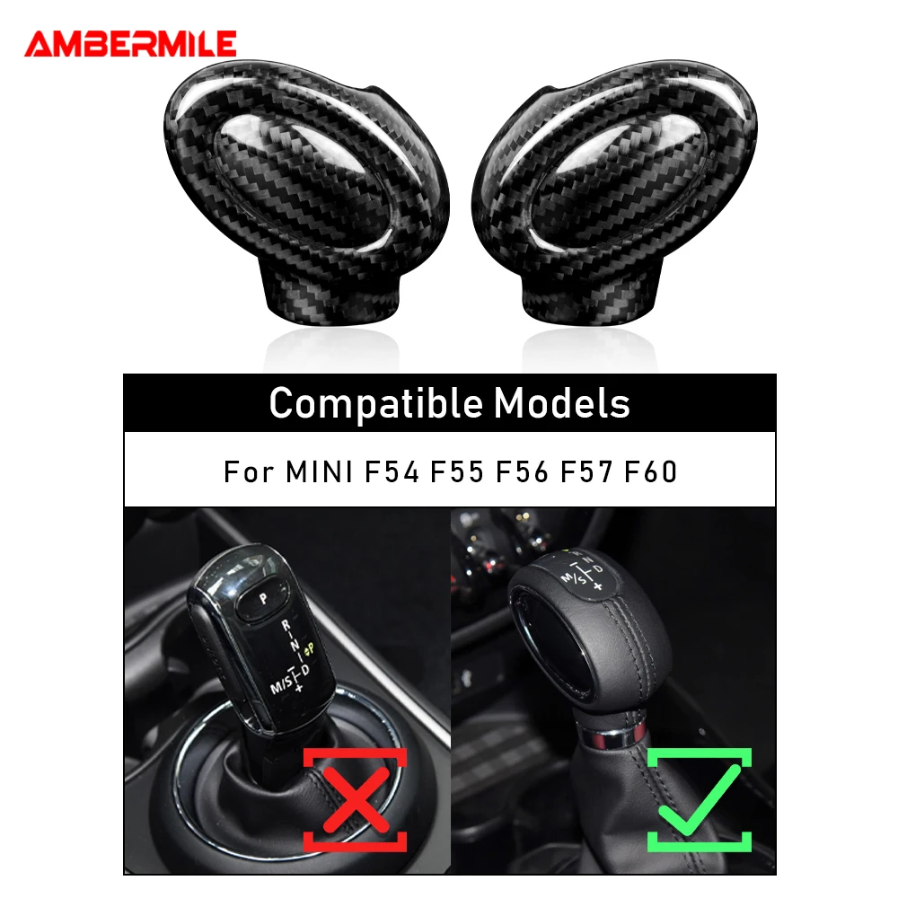AMBERMILE Real Carbon Fiber for Mini Cooper F54 F55 F56 F57 F60 Countryman Accessories Interior Trim Car Gear Shift Knob Cover