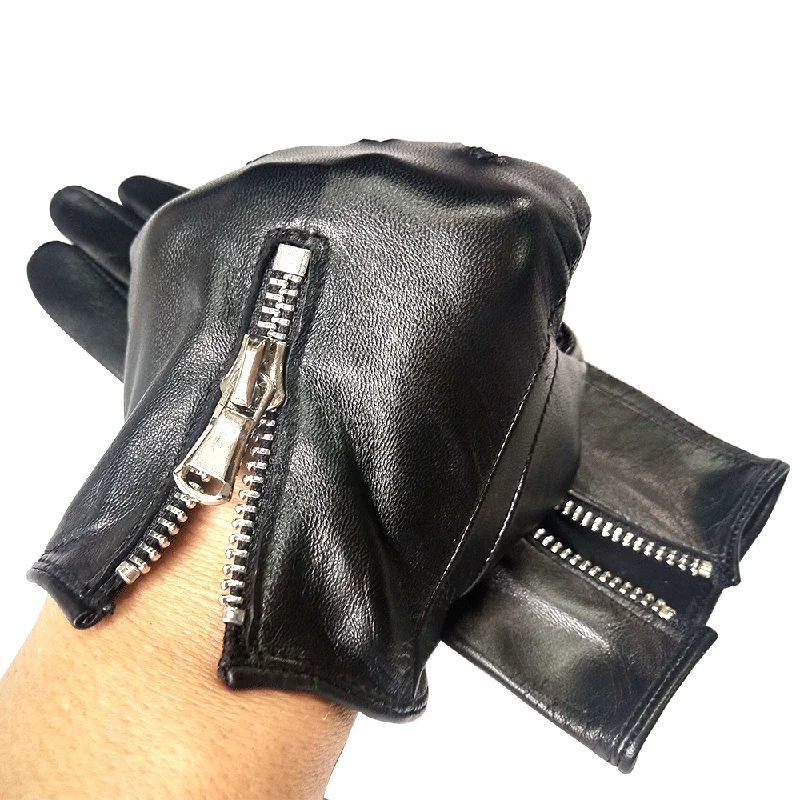 Men\'s Italian  Leather Gloves Unlined Touchscreen Luxury Leather Driving Gloves Fashion Zipper Drivers Black Leather Gloves