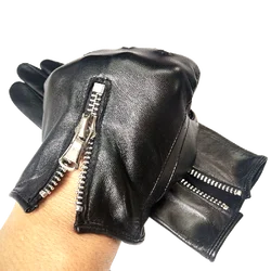 Men's Italian  Leather Gloves Unlined Touchscreen Luxury Leather Driving Gloves Fashion Zipper Drivers Black Leather Gloves