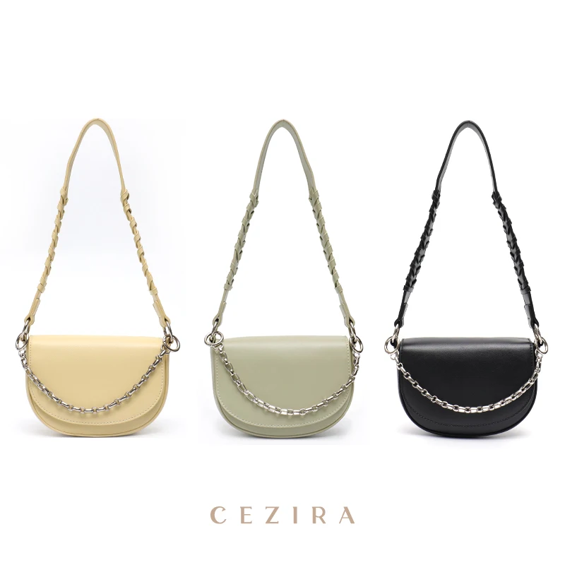 CEZIRA Fashion PU borsa in pelle vegana per donna borsa a tracolla a conchiglia con patta a catena di lusso borsa a treccia mezza luna borsa piccola